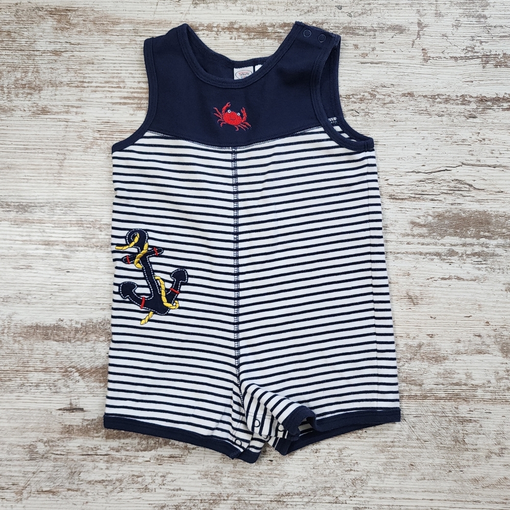 Talbots Kids Nautical Romper Blue White Striped